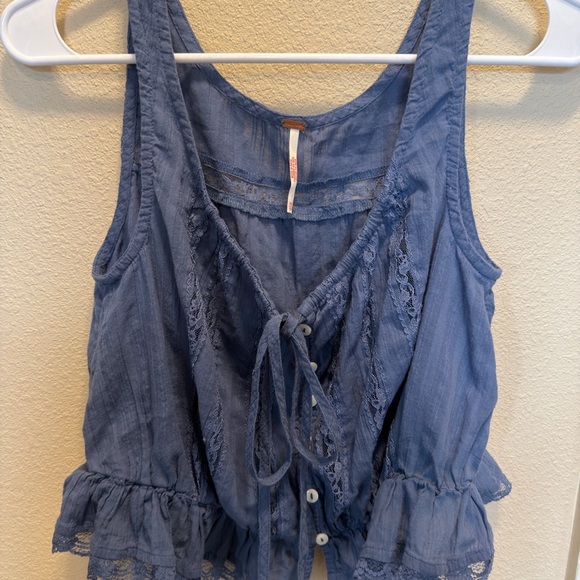 Free People Blue Lace Trim Sleeveless Blouse - Picture 1 of 3